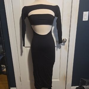 Meskhi Elegant Black 3/4 Sleeeve Bodycon Cut-Out Dress